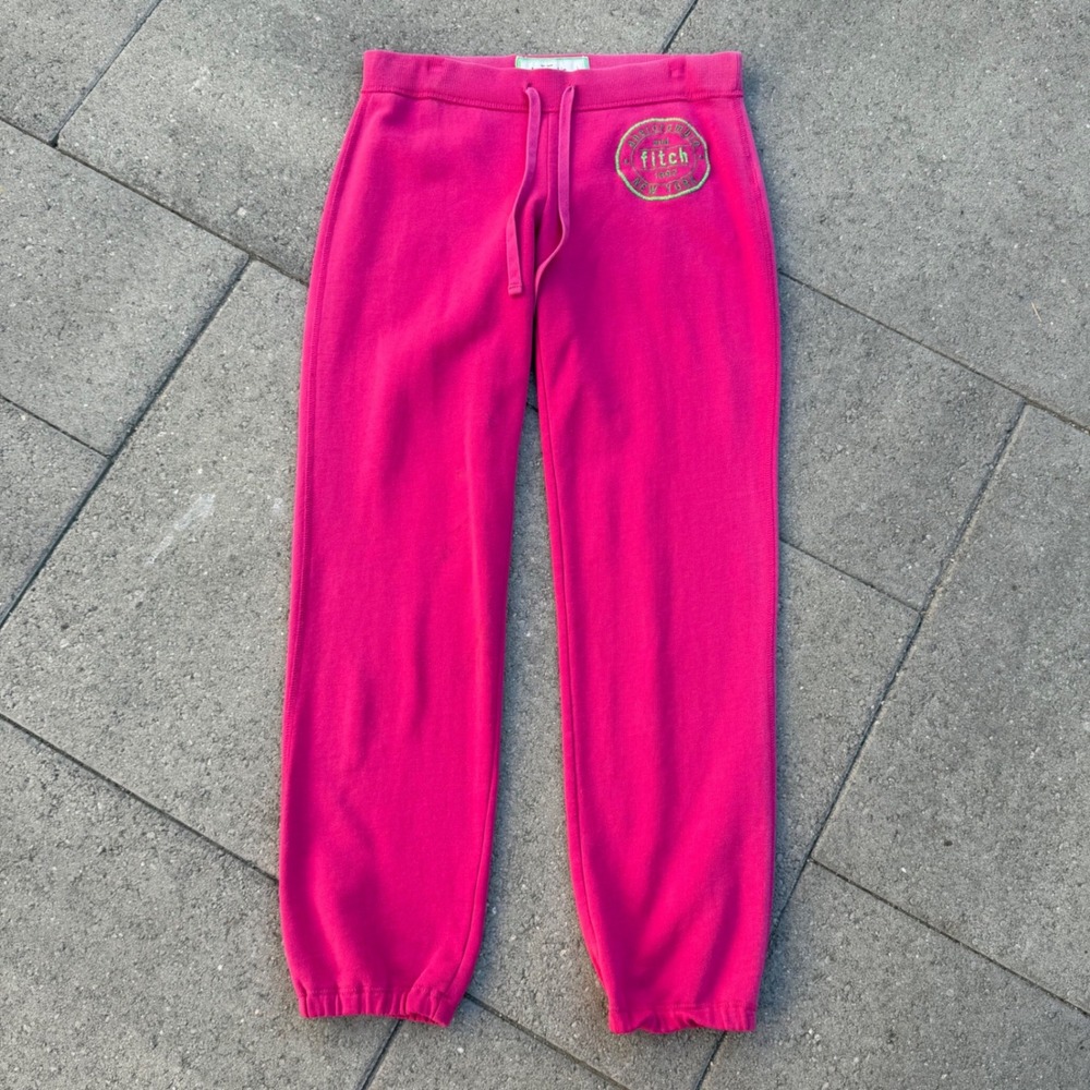 Abercrombie Kids Pink Logo Sweatpants Joggers Girls Large Drawstring Fleece